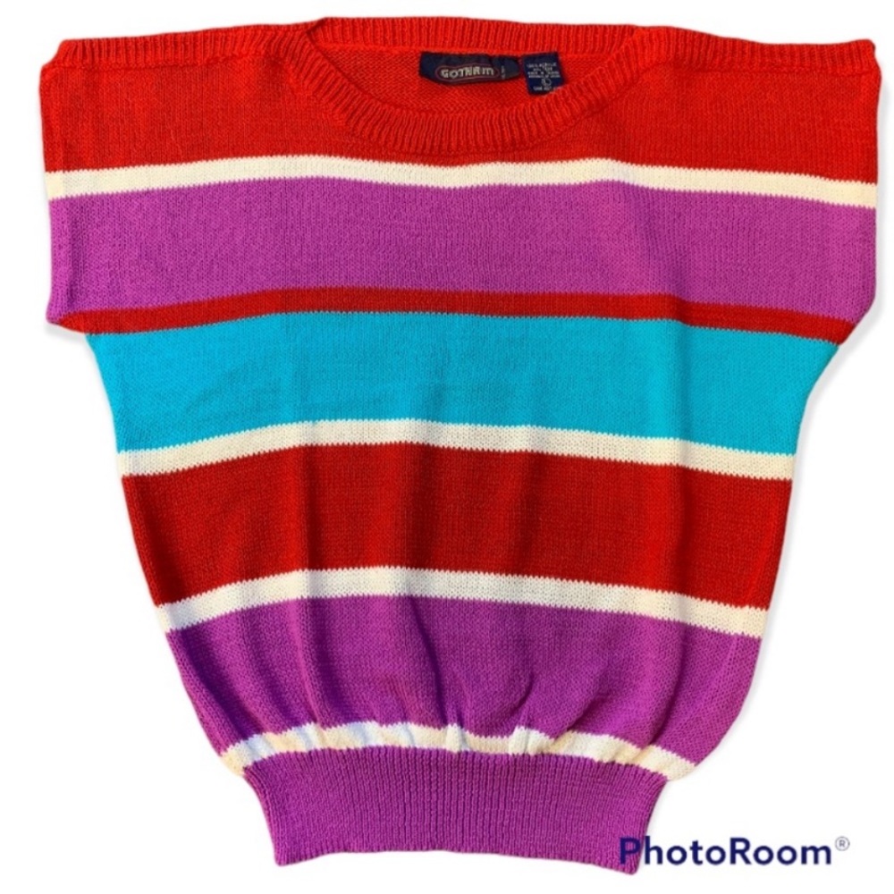 Vintage 80s Striped Sleeveless Knit Sweater by GOTHAM. Size Large